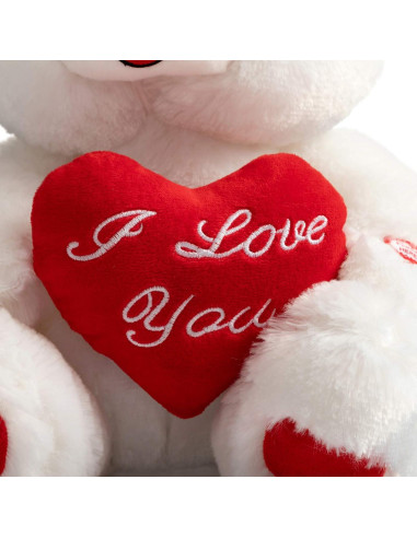 Oso de Peluche HollyHOME con Corazón LED 33 cm Blanco