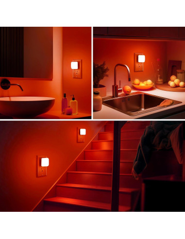 Luz Nocturna LED Briignite Roja con Sensor - Paquete de 2