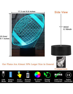 Luz Nocturna 3D Rugby KOLITEE 16 Colores Control Remoto 2