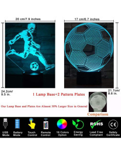Luz Nocturna 3D de Fútbol KOLITEE, 16 Colores, Control Remoto 2