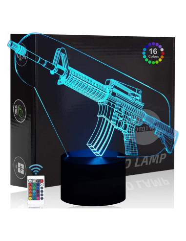 Lámpara de Noche 3D Rifle Comiwe, 16 Colores, Control Remoto