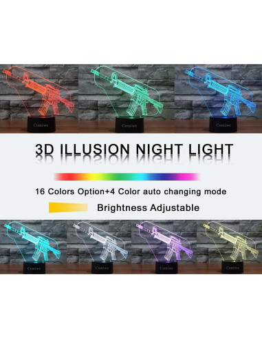 Lámpara de Noche 3D Rifle Comiwe, 16 Colores, Control Remoto