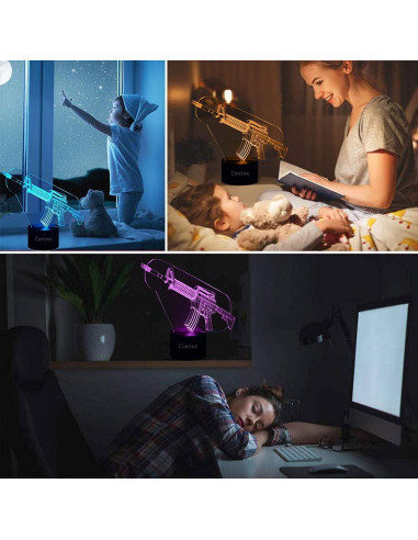 Lámpara de Noche 3D Rifle Comiwe, 16 Colores, Control Remoto