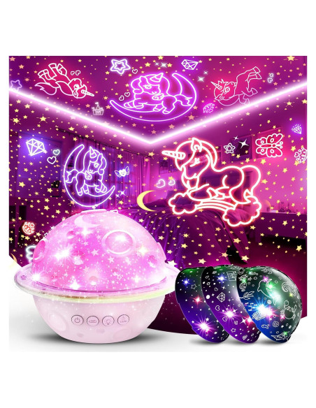 Proyector de Luz Nocturna DEVRNEZ 4 en 1 para Niños Rosa