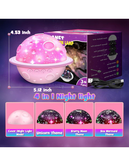 Proyector de Luz Nocturna DEVRNEZ 4 en 1 para Niños Rosa