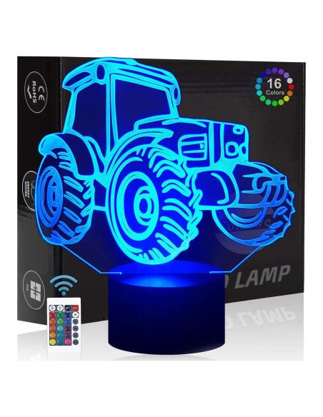 Lámpara de Noche 3D Tractor Comiwe, 16 Colores, Control Remoto