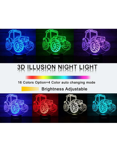 Lámpara de Noche 3D Tractor Comiwe, 16 Colores, Control Remoto