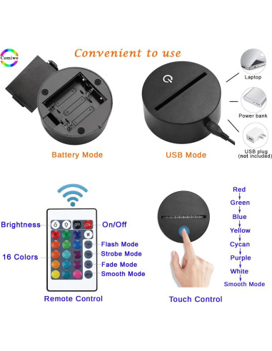 Lámpara de Noche 3D Tractor Comiwe, 16 Colores, Control Remoto