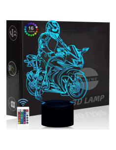 Luz Nocturna 3D Motocicleta KOLITEE, 16 Colores, Control Remoto