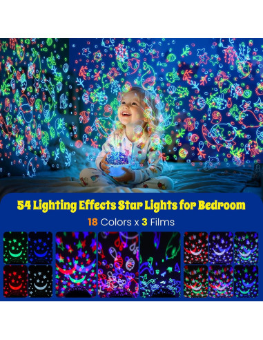 Proyector de Estrellas BAISIQI Luz Nocturna 3 Películas 18 Modos