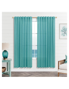 Cortinas Sheer KOUFALL Teal 132x160 cm 2 Paneles Lino