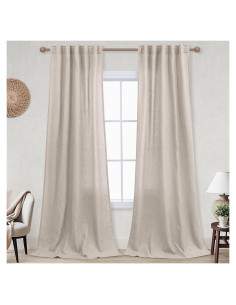 Cortinas Rústicas KOUFALL Beige 42x244 cm 2 Paneles Lino
