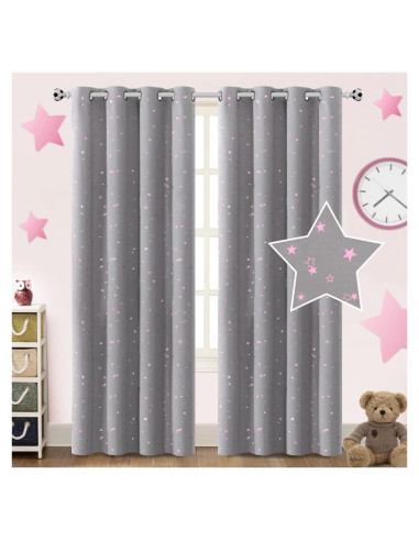 Cortinas Blackout PrinceDeco 2 Paneles Estrellas Rosa 52x84cm