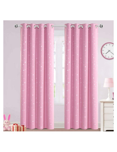 Cortinas Blackout PrinceDeco 2 Paneles Rosa Estrellas