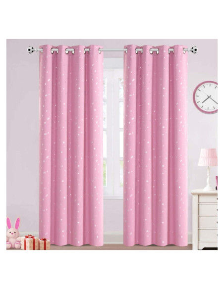Cortinas Blackout PrinceDeco 2 Paneles Rosa Estrellas