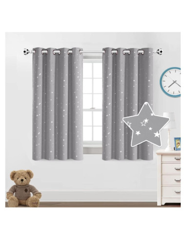 Cortinas Blackout PrinceDeco 2 Paneles Estrellas Grises