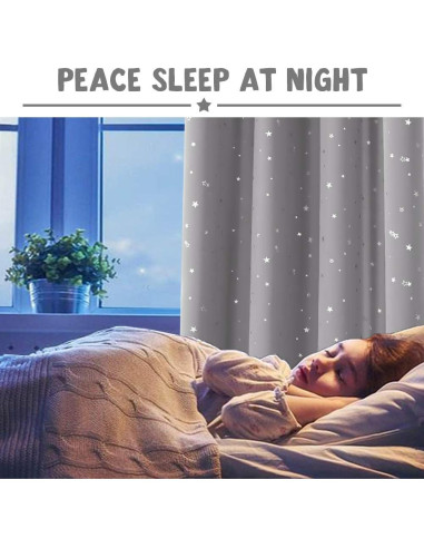 Cortinas Blackout PrinceDeco 2 Paneles Estrellas Grises
