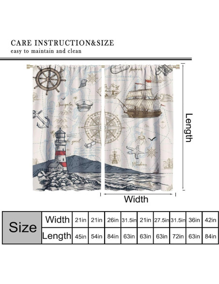 Cortinas Náuticas AAVEUP 70x160 cm Blackout Art Deco