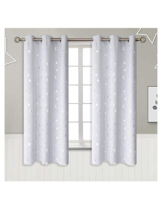 Cortinas Opacas BGment 42x63 Estrellas y Luna Gris Claro