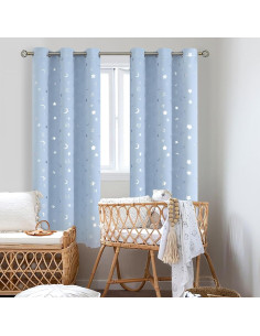 Cortinas Opacas BGment 42x72 Estrellas y Luna Azul Spa 2