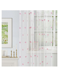 Cortina Transparente WINYY con Bordado de Corazón Rosa 99x180cm