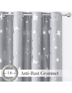 Cortinas Opacas Grises WUBODTI 132.1x114.3 cm 2 Paneles Estrellas 2