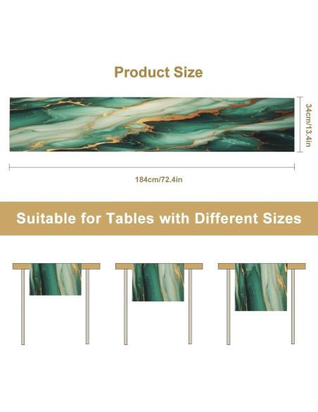 Camino de Mesa Verde Oscuro Estilo Mármol 33x152 cm