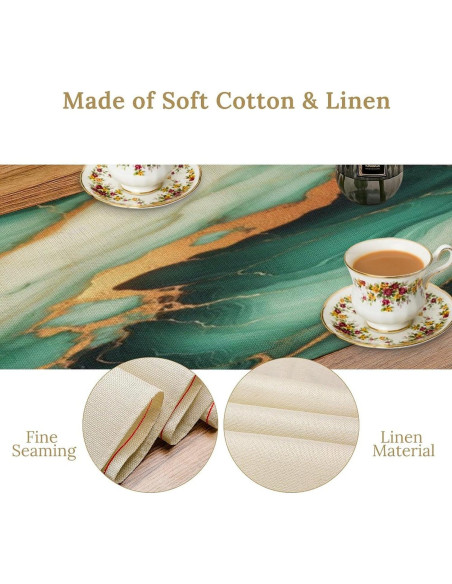 Camino de Mesa Verde Oscuro Estilo Mármol 33x152 cm