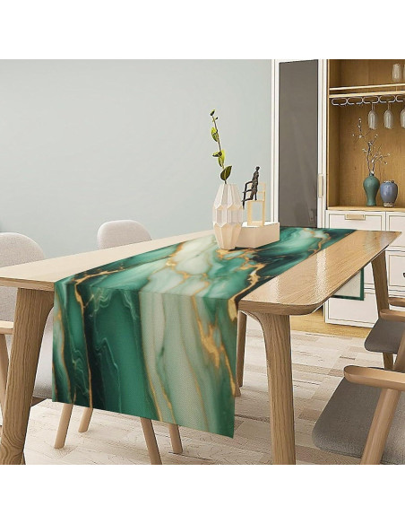 Camino de Mesa Verde Oscuro Estilo Mármol 33x152 cm