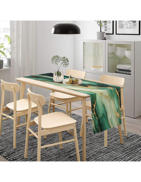 Camino de Mesa Verde Oscuro Estilo Mármol 33x152 cm