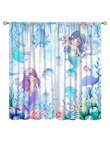 Cortinas de Sirena AAVEUP 53x114 cm para Niñas - Azul
