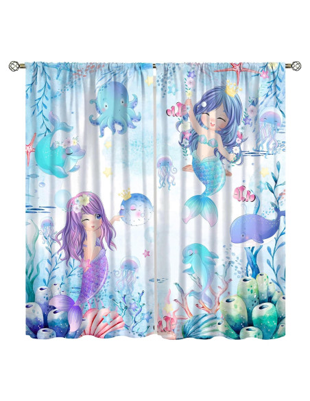 Cortinas de Sirena AAVEUP 53x114 cm para Niñas - Azul