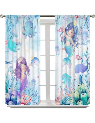 Cortinas de Sirena AAVEUP 53x114 cm para Niñas - Azul
