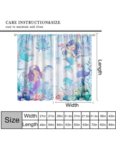 Cortinas de Sirena AAVEUP 53x114 cm para Niñas - Azul