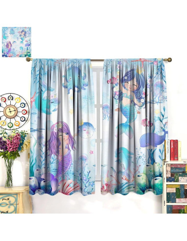 Cortinas de Sirena AAVEUP 53x114 cm para Niñas - Azul
