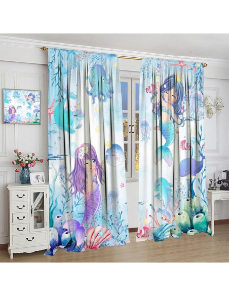 Cortinas de Sirena AAVEUP 53x114 cm para Niñas - Azul