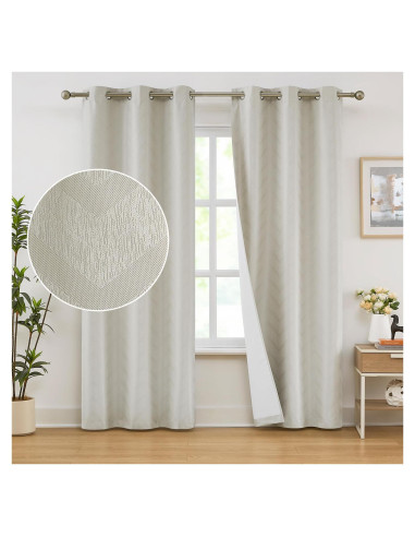 Cortinas Blackout Treatmentex Chevron Marfil 2 Pcs 100% Aislantes