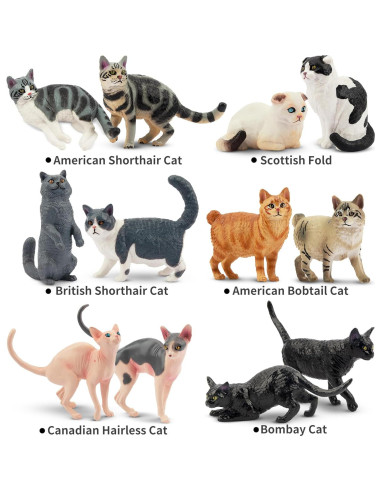 12 Figuras de Gato EYSCOTA Juguetes Realistas 3-8 cm