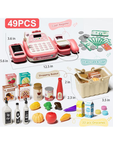 Caja Registradora Juguete Stactcute 49 Piezas Rosa