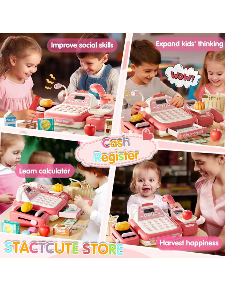 Caja Registradora Juguete Stactcute 49 Piezas Rosa