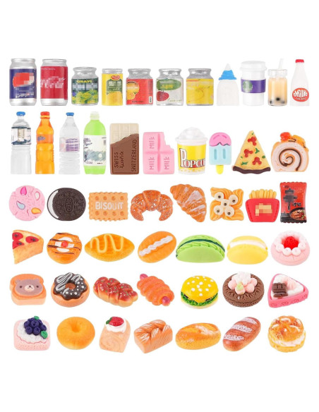 50 Piezas Juguetes de Comida en Miniatura Kapeiluo Accesorios