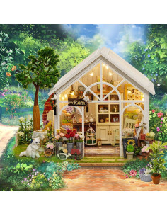 Kit Casa Miniatura DIY QatmMkt Jardín con Muebles y LED 2