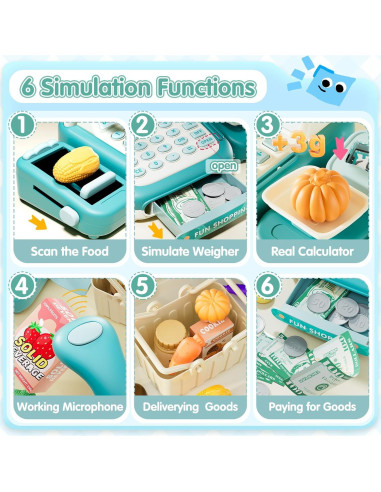 Caja Registradora Juguete Stactcute 49PCS Verde con Calculadora