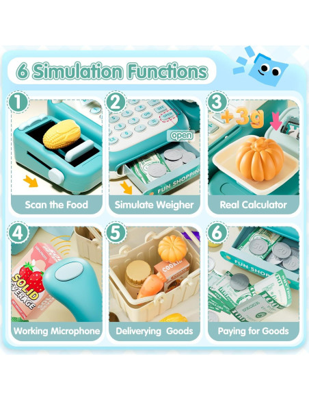 Caja Registradora Juguete Stactcute 49PCS Verde con Calculadora