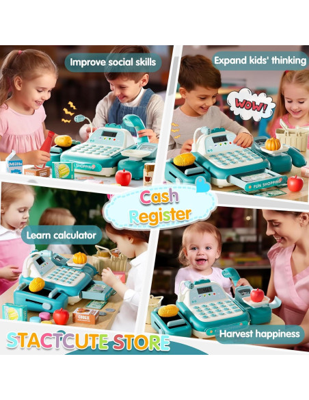 Caja Registradora Juguete Stactcute 49PCS Verde con Calculadora