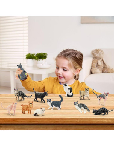 12 Figuras de Gato EYSCOTA Juguetes Realistas 3-8 cm