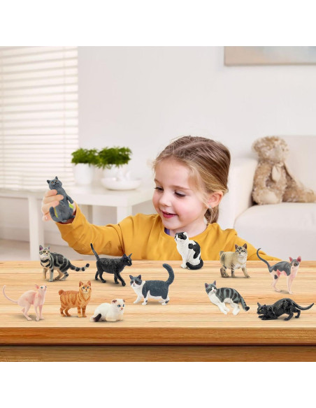 12 Figuras de Gato EYSCOTA Juguetes Realistas 3-8 cm