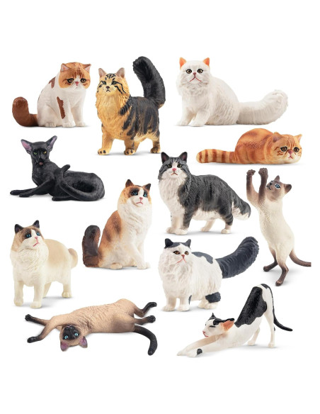 12 Figuras de Gato Realistas EYSCOTA Juguete Decorativo