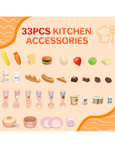 Set de Cocina de Juguete deAO 33 Piezas con Luz y Vapor