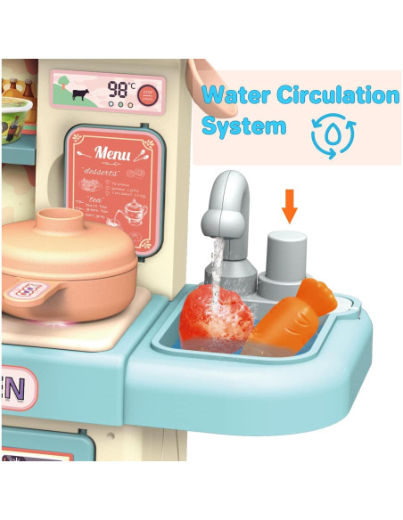 Set de Cocina de Juguete deAO 33 Piezas con Luz y Vapor Set de Cocina de Juguete deAO 33 Piezas con Luz y Vapor